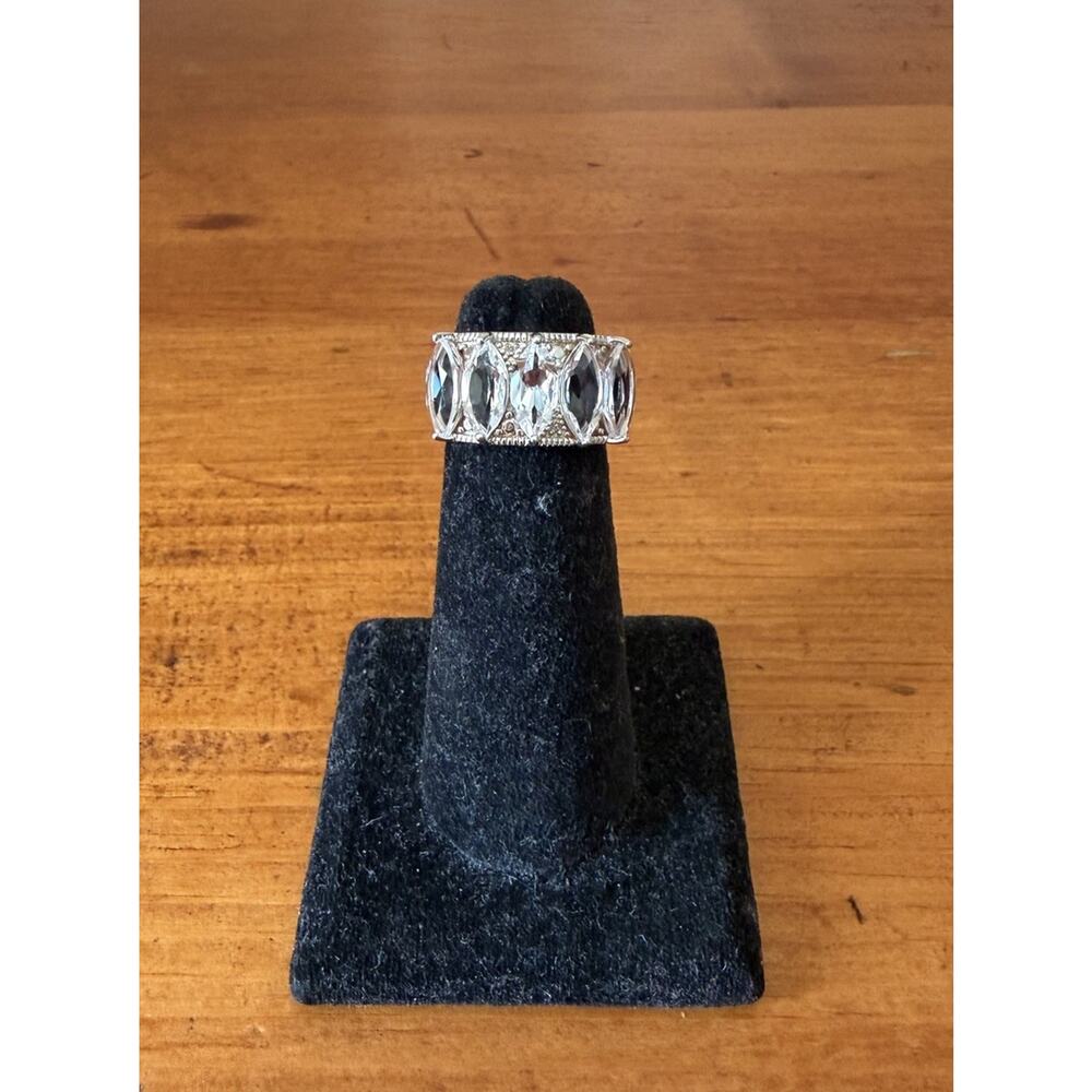 Sterling Silver Wide Band Eternity Ring 925 Oval Stones Sz 6.5 BBJ Bold Elegant